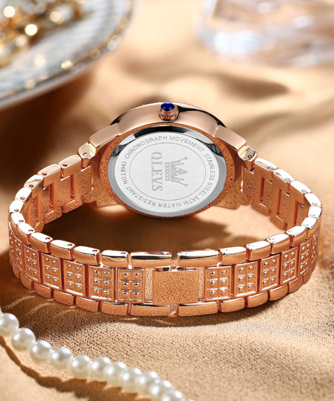 Fashion Rose Gold Zircon Stainless Steel Zircon Quartz Movement Watches
