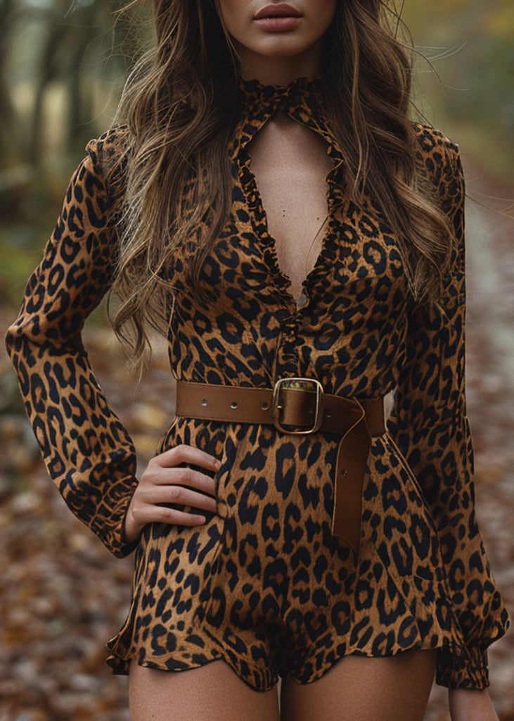 Fashion Ruffled Hollow Out Cotton Jumpsuits Long Sleeve
