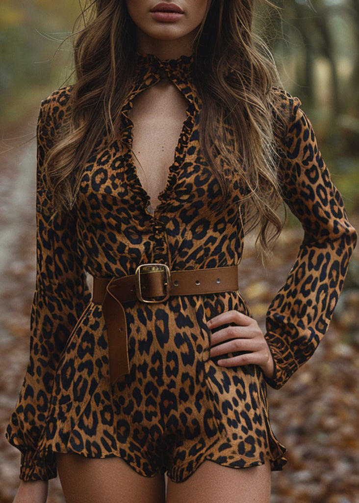 Fashion Ruffled Hollow Out Cotton Jumpsuits Long Sleeve