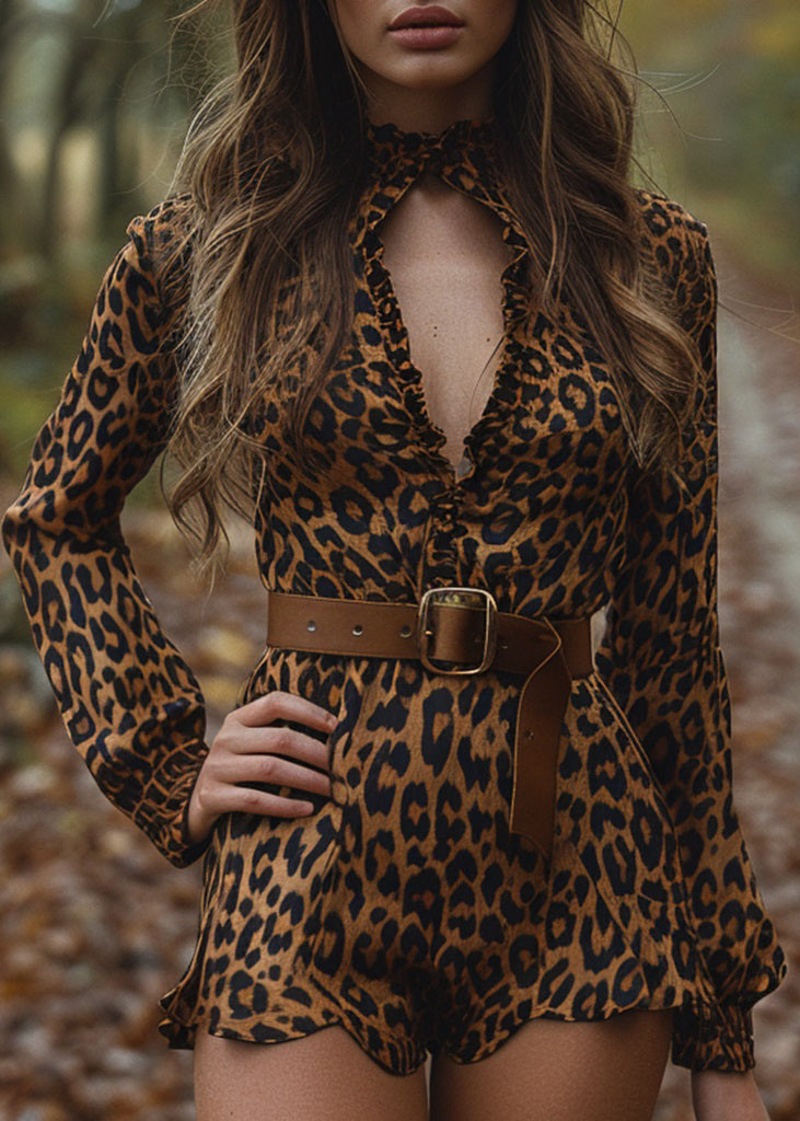 Fashion Ruffled Hollow Out Cotton Jumpsuits Long Sleeve