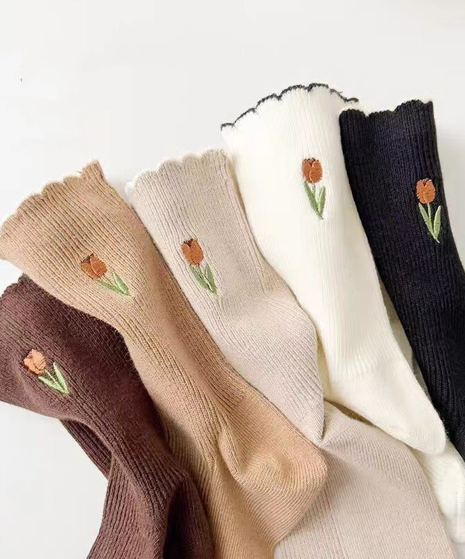 Fashion Ruffled Jacquard Cotton Mid Calf Socks