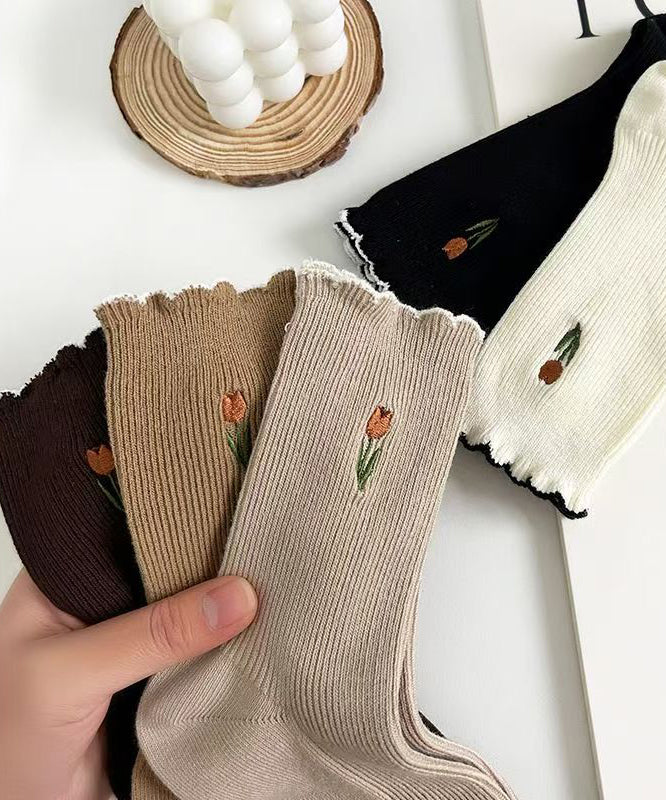 Fashion Ruffled Jacquard Cotton Mid Calf Socks