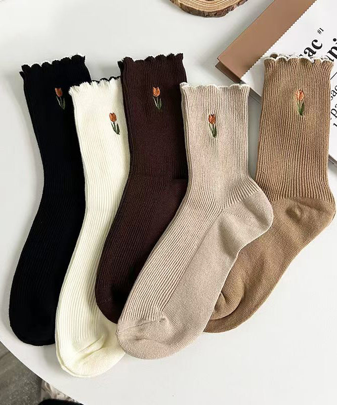 Fashion Ruffled Jacquard Cotton Mid Calf Socks