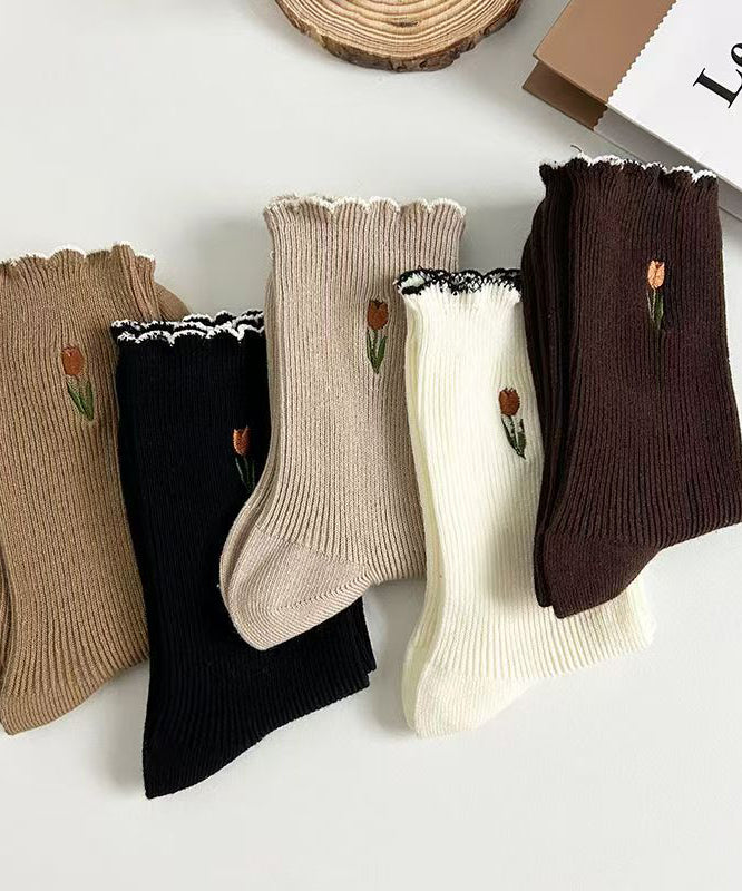 Fashion Ruffled Jacquard Cotton Mid Calf Socks