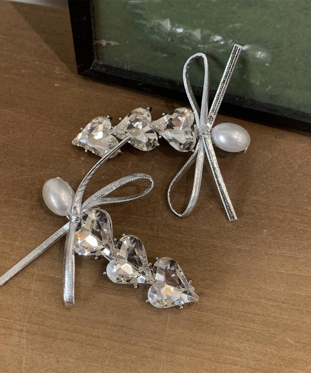 Fashion Silk Alloy Zircon Love Crystal Pearl Bow Hairpin