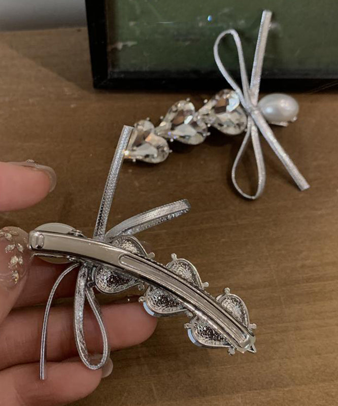 Fashion Silk Alloy Zircon Love Crystal Pearl Bow Hairpin