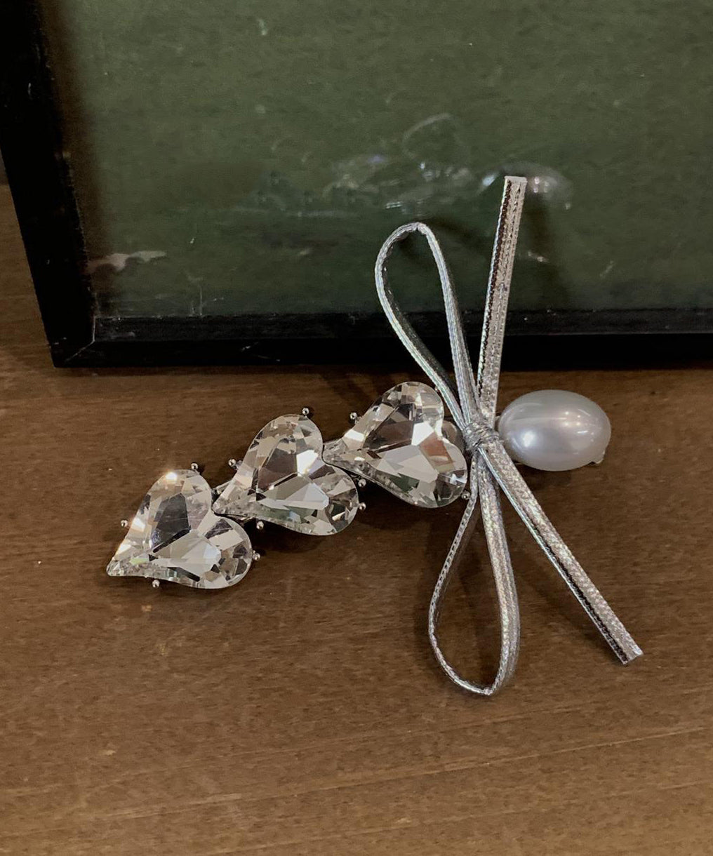 Fashion Silk Alloy Zircon Love Crystal Pearl Bow Hairpin