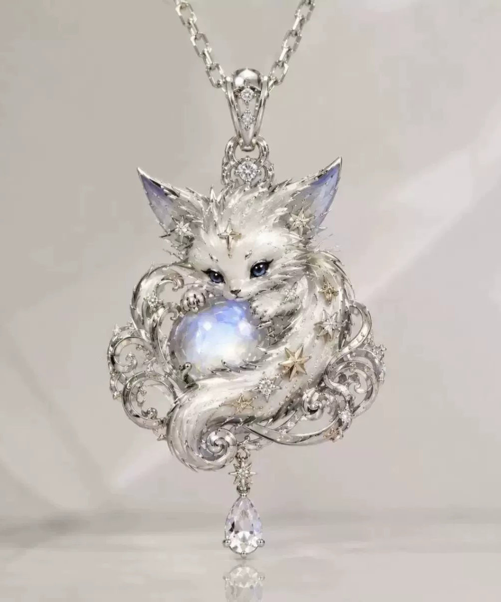 Fashion Silk Alloy Zircon Nine-Tailed Fox Pendant Necklace