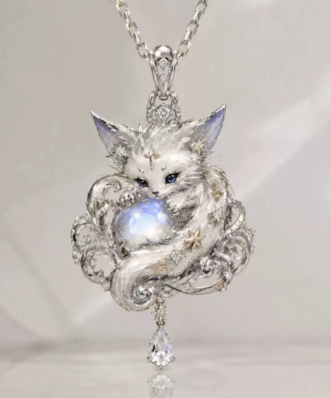 Fashion Silk Alloy Zircon Nine-Tailed Fox Pendant Necklace