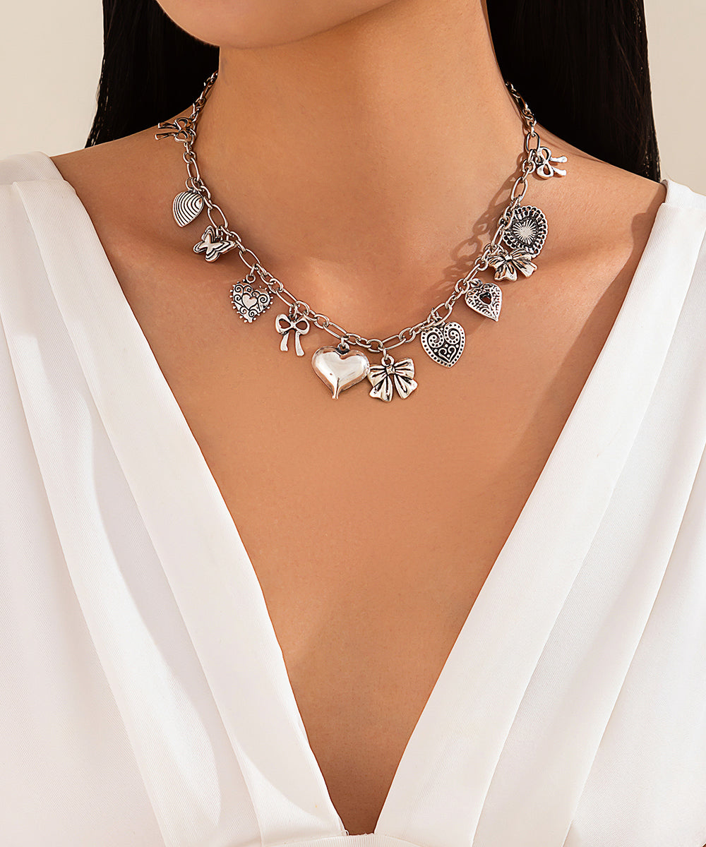Fashion Silk Sterling Silver Asymmetrical Pendant Necklace