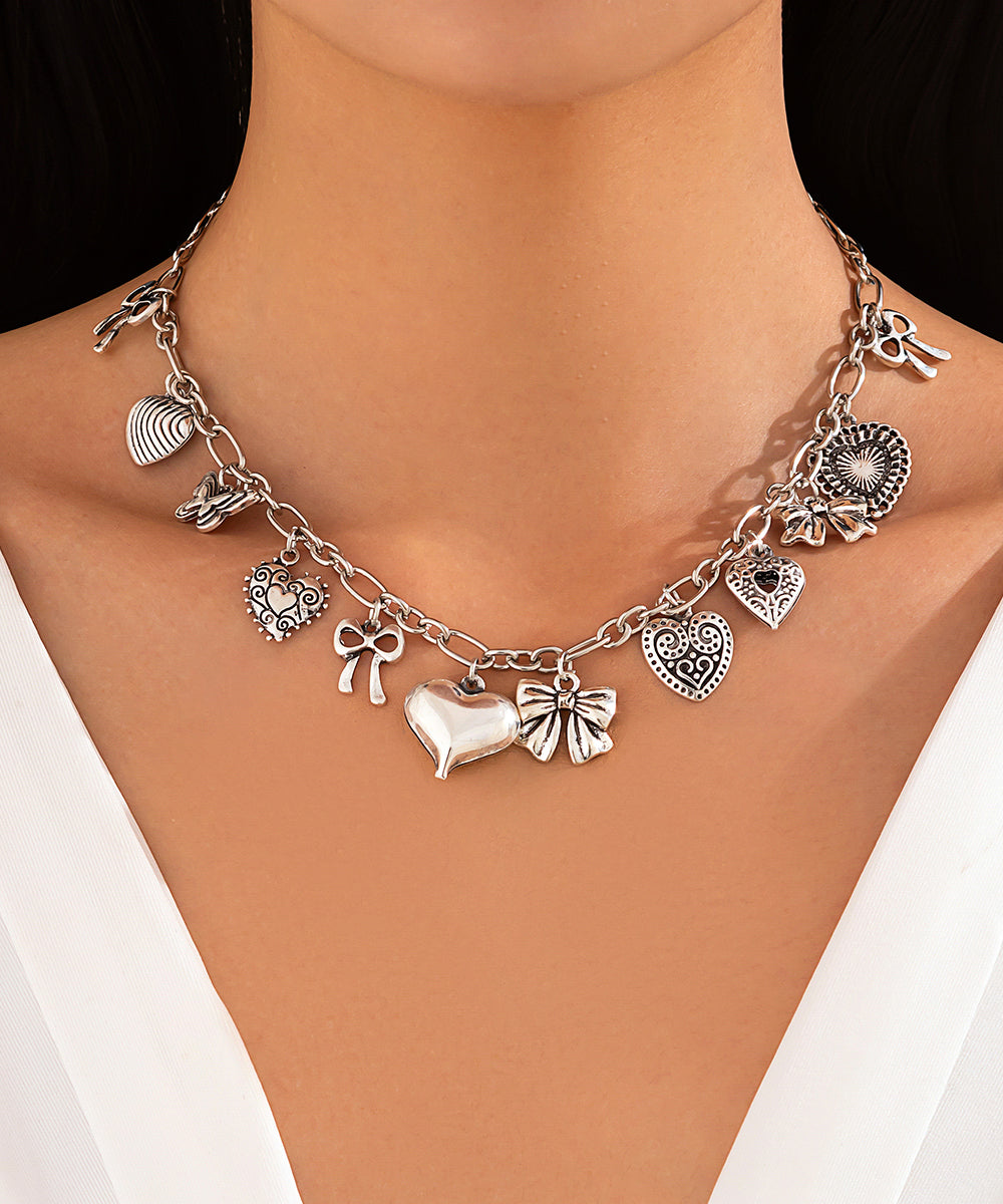 Fashion Silk Sterling Silver Asymmetrical Pendant Necklace