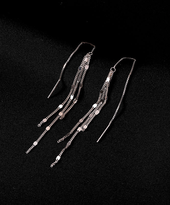 Fashion Silk Sterling Silver Sequins Tassel Drop Earrings