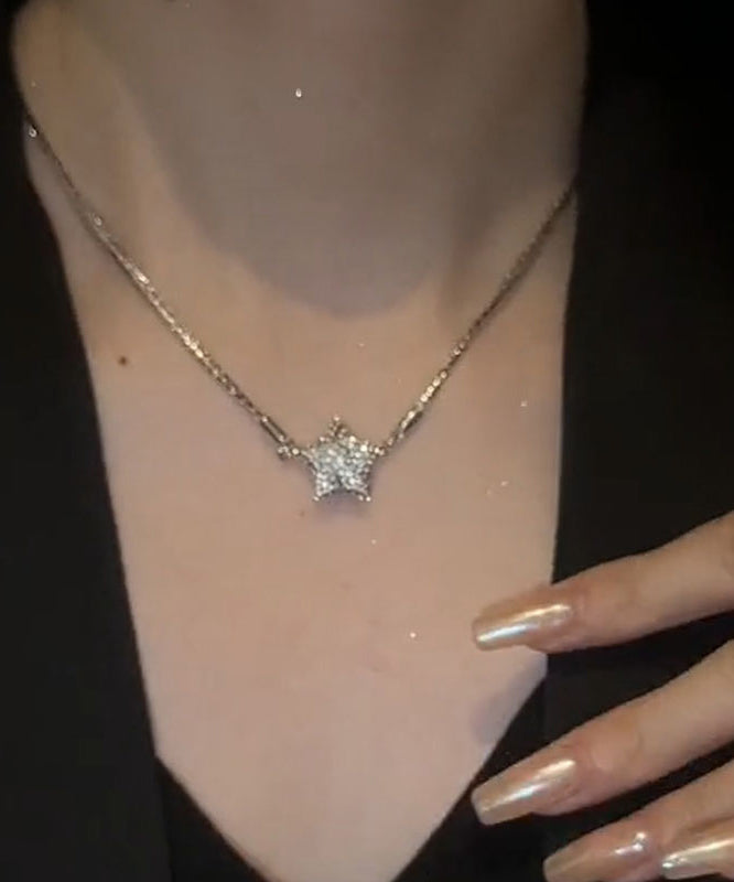 Fashion Silk Sterling Silver Zircon Five-Pointed Star Pendant Necklace