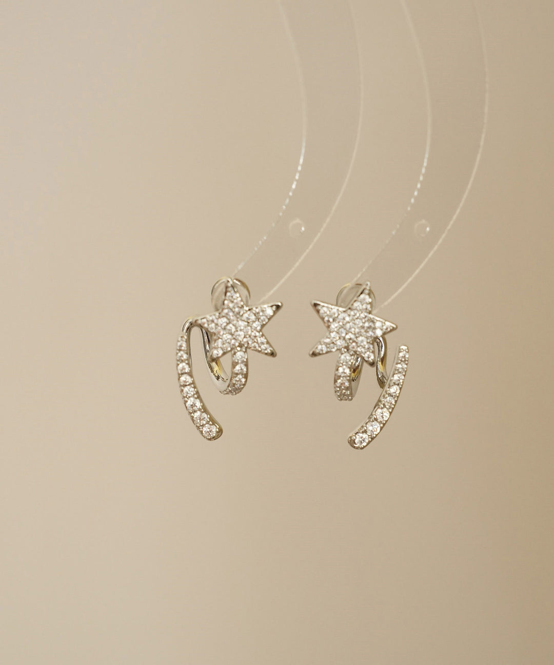 Fashion Silk Sterling Silver Zircon Pentagram Stud Earrings