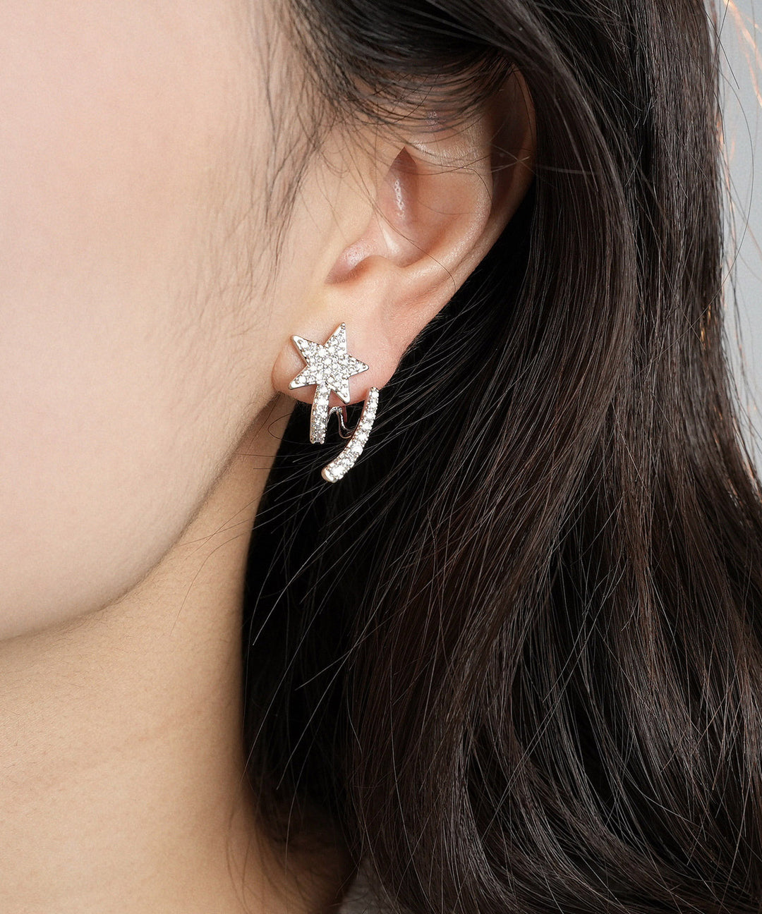 Fashion Silk Sterling Silver Zircon Pentagram Stud Earrings