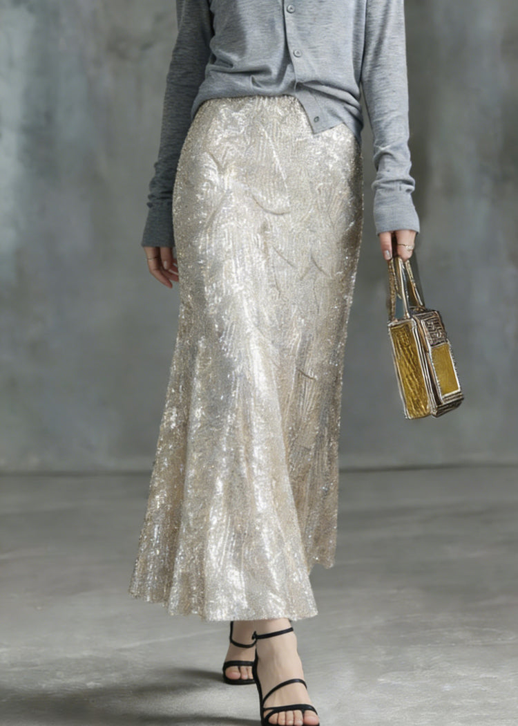 Fashion Silver High Waist Sequins A Line Skirt - Omychic