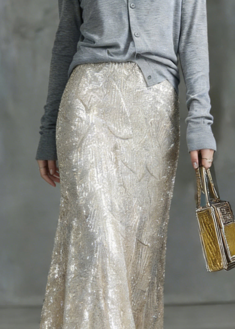 Fashion Silver High Waist Sequins A Line Skirt - Omychic