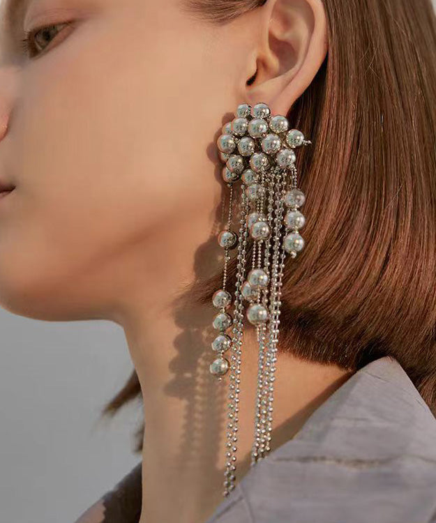 Fashion Silver Needle Single Piece Tassel Metal Ball Earrings