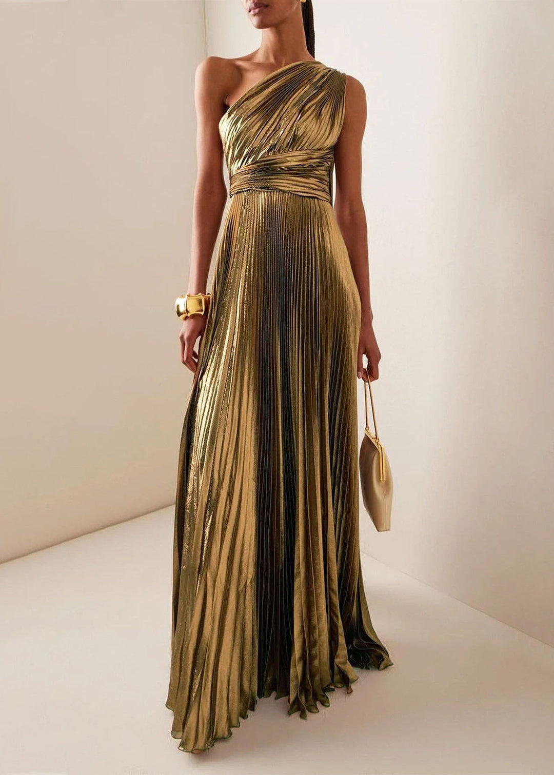 Fashion Silver One Shoulder Wrinkled Patchwork Silk Dresses Summer
