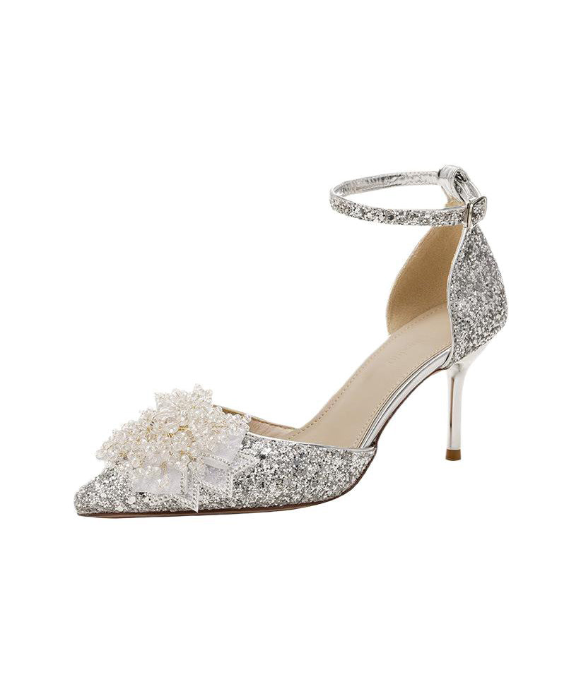 Fashion Silver Sequins Splicing Stiletto High Heels Pointed Toe