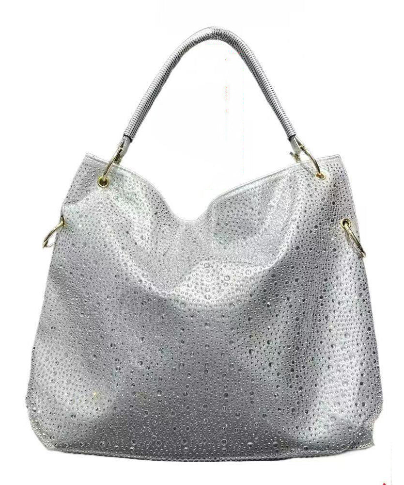 Fashion Silvery Rhinestone Large Capacity Faux Leather Shoulder Bags