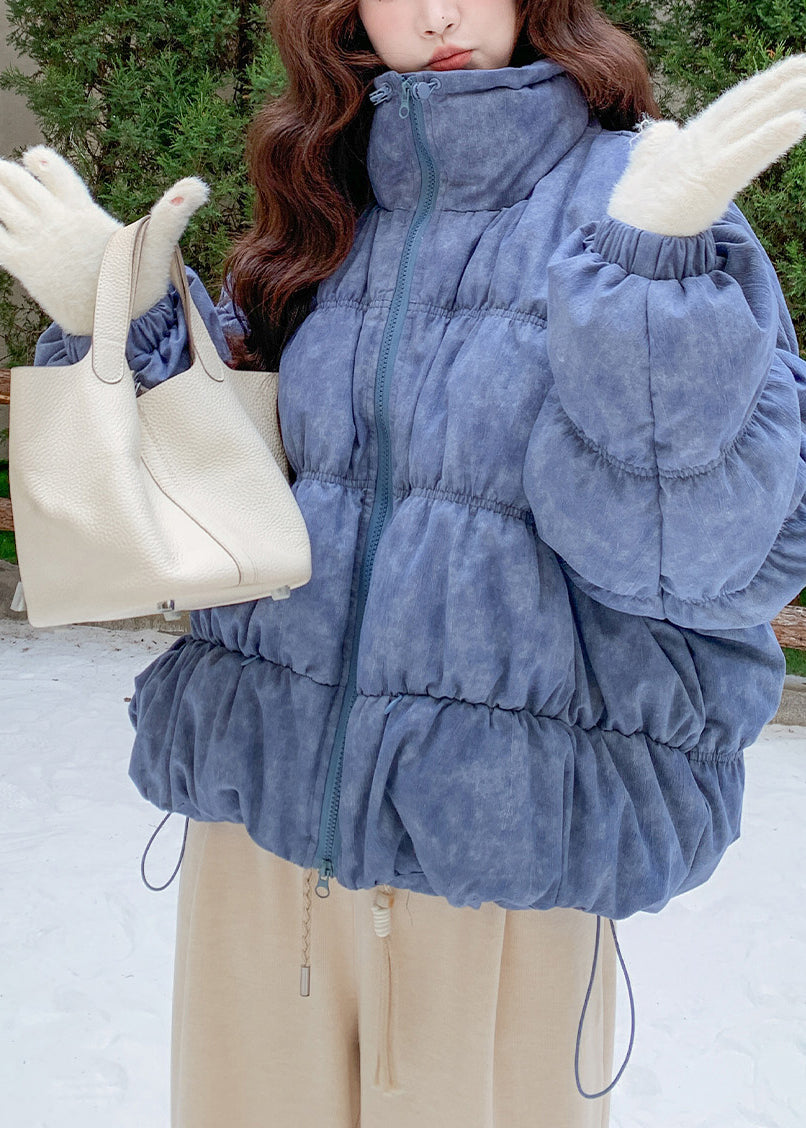 Fashion Sky Blue Oversized Tie Dye Drawstring Duck Down Winter Coats