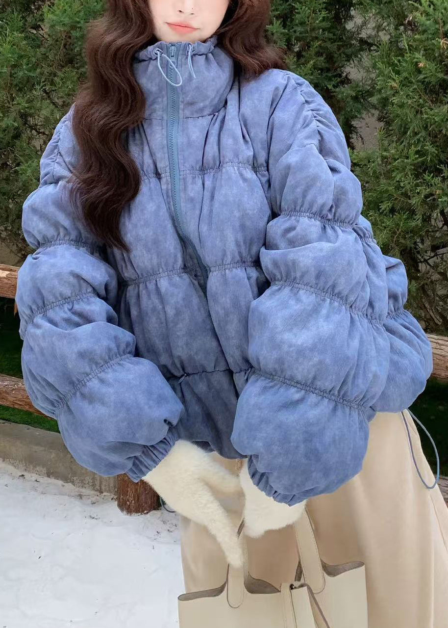 Fashion Sky Blue Oversized Tie Dye Drawstring Duck Down Winter Coats