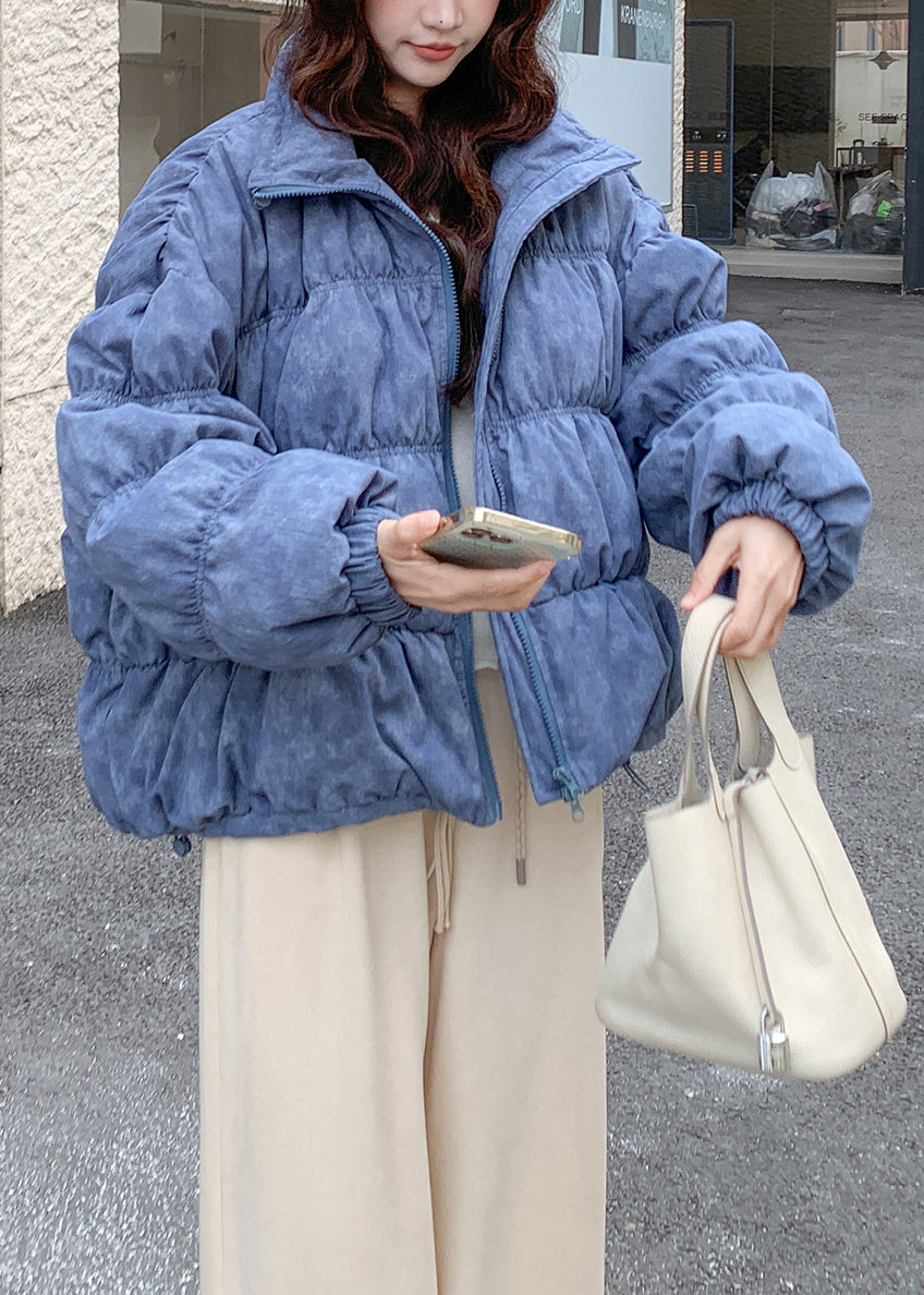 Fashion Sky Blue Oversized Tie Dye Drawstring Duck Down Winter Coats