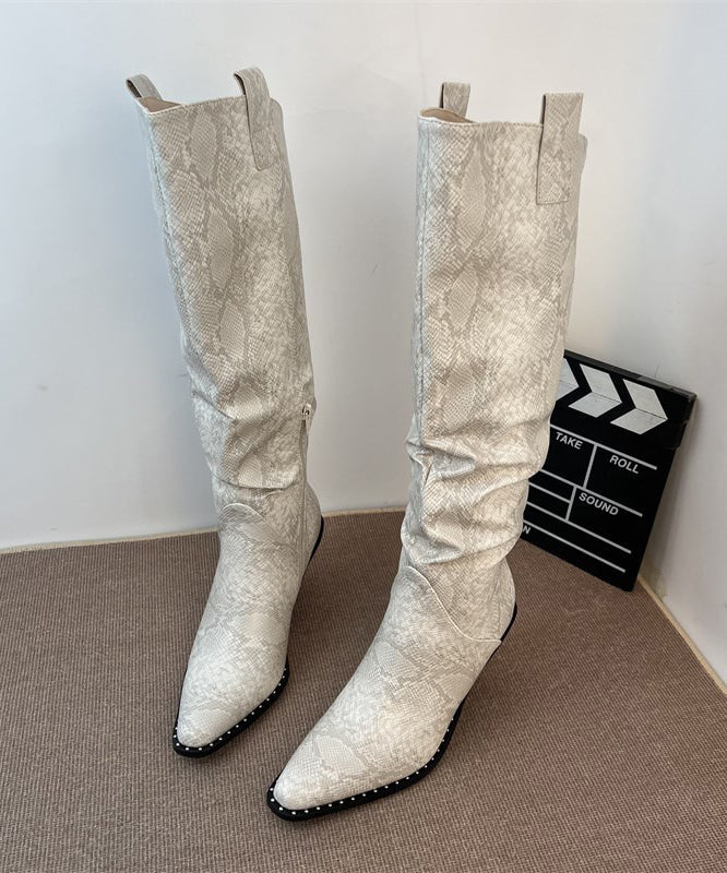 Fashion Splicing Chunky Boots Blue Faux Leather Pointed Toe