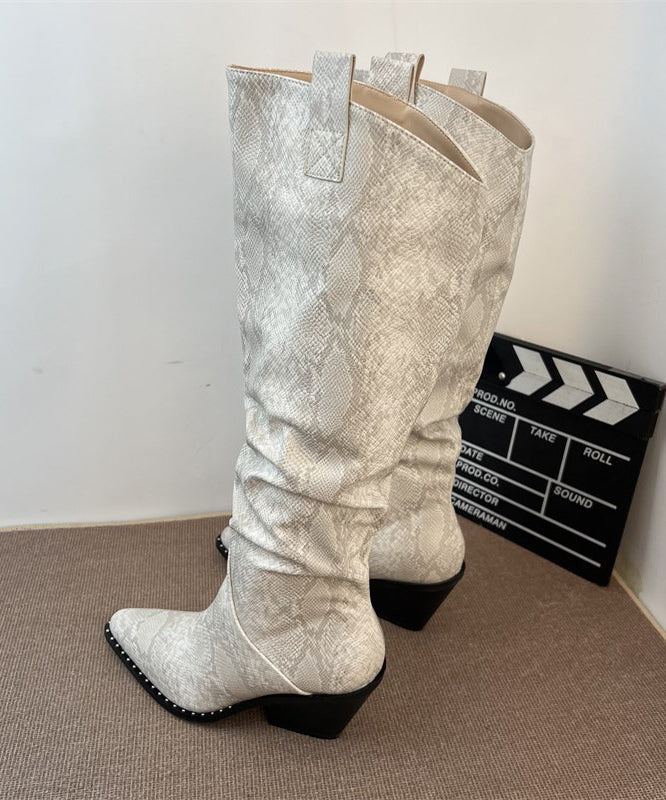 Fashion Splicing Chunky Boots Blue Faux Leather Pointed Toe
