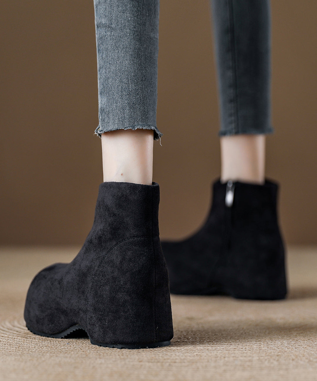 Fashion Splicing Coffee Platform Boots Black Suede