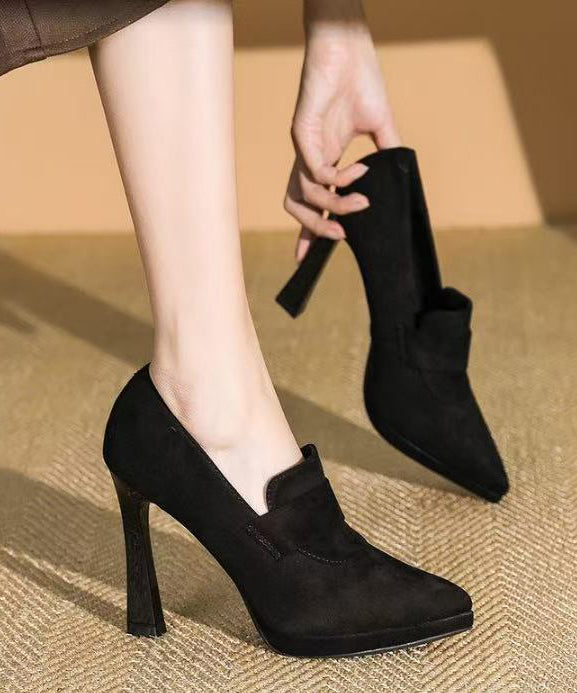 Fashion Splicing High Heels Black Suede Pointed Toe