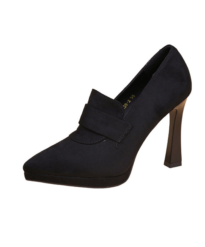 Fashion Splicing High Heels Black Suede Pointed Toe