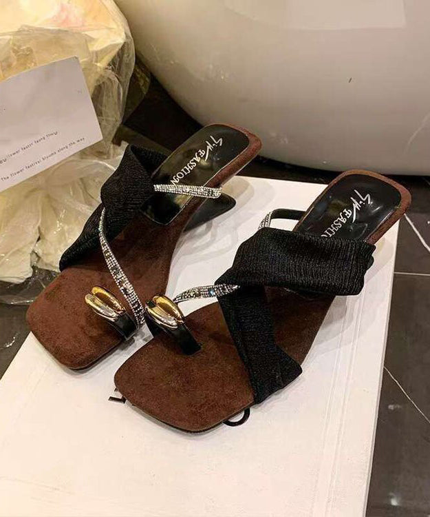 Fashion Splicing Wedge Beige Cotton Fabric Peep Toe Zircon