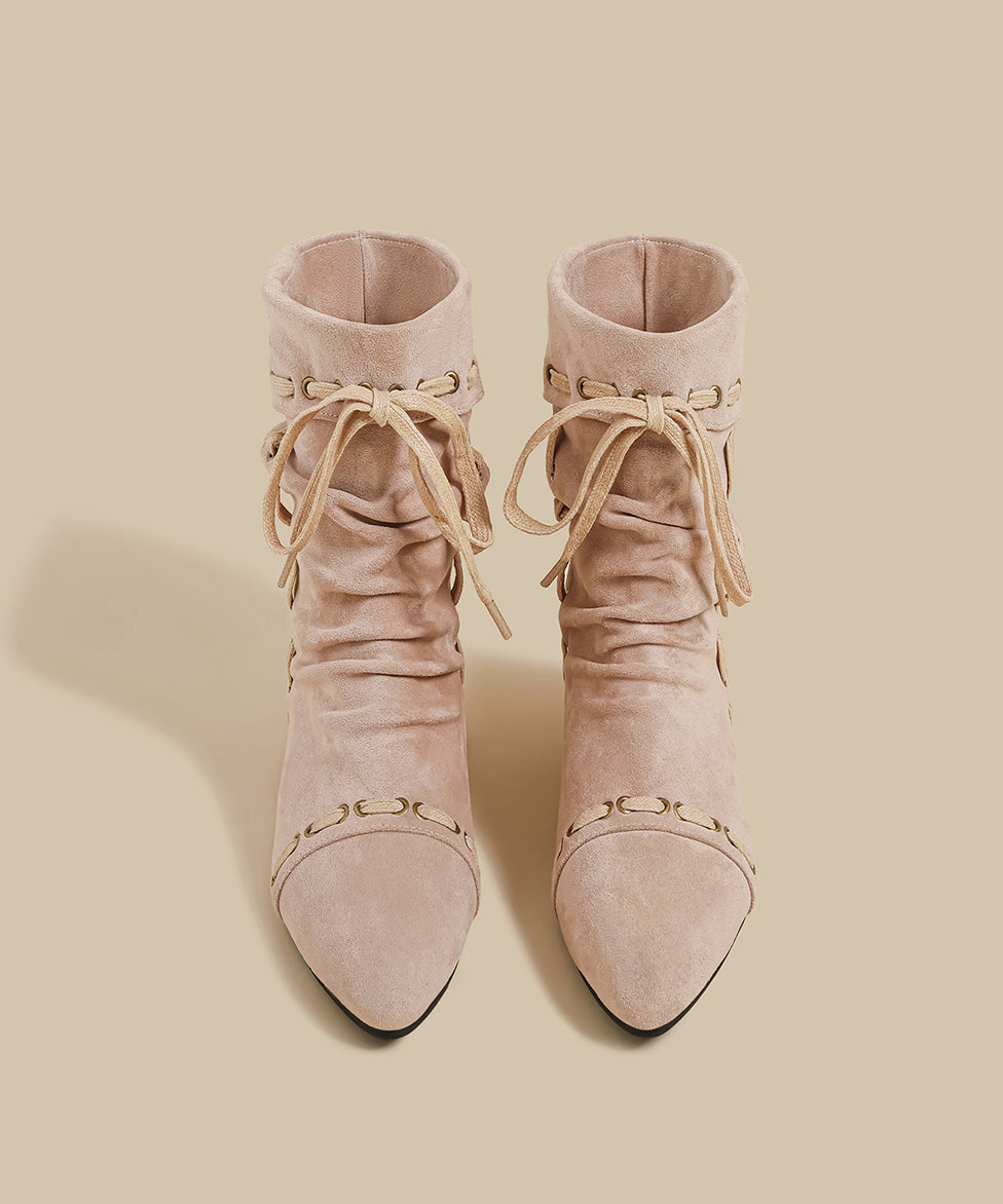 Fashion Splicing Wedge Boots Pink Suede Fuzzy Wool Lined