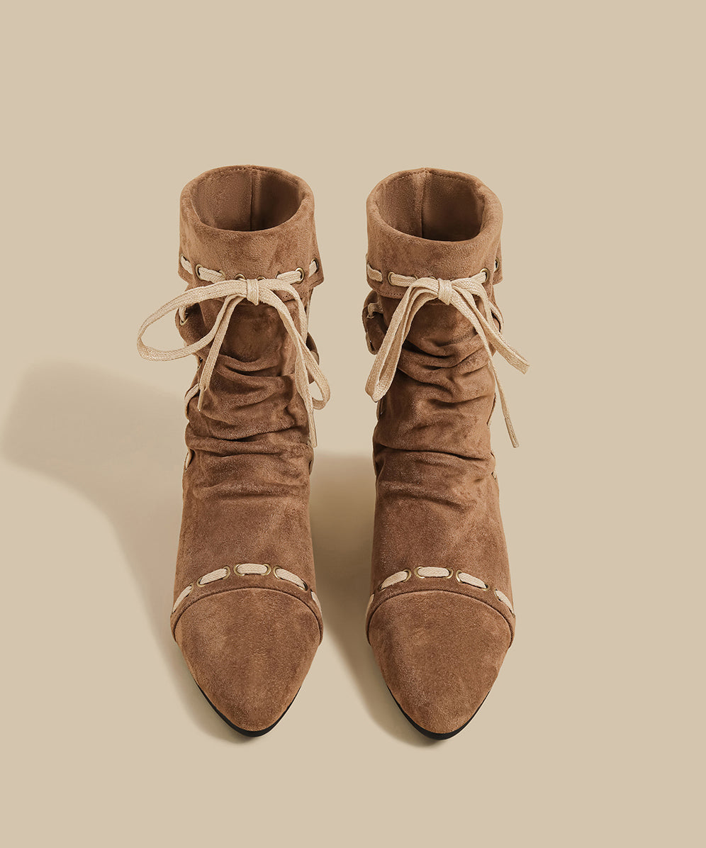 Fashion Splicing Wedge Boots Pink Suede Fuzzy Wool Lined