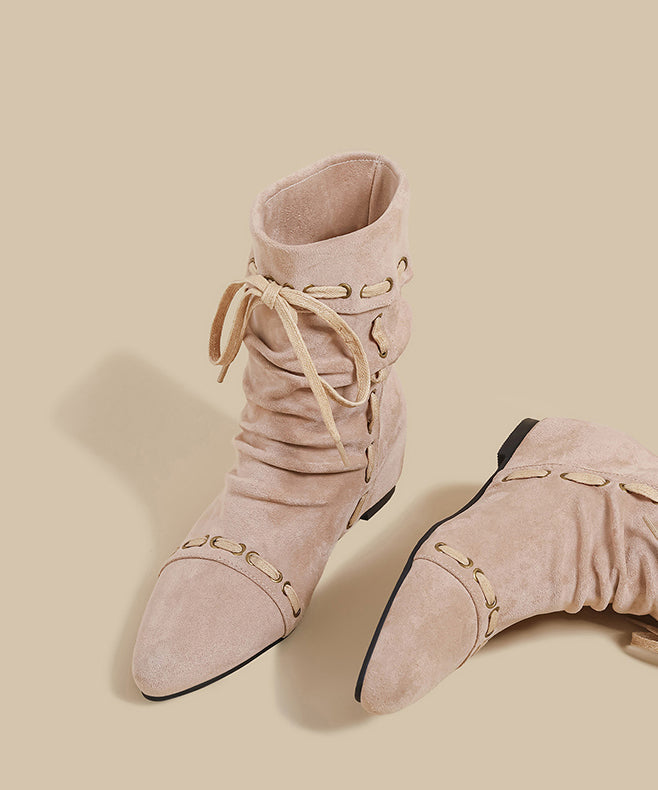 Fashion Splicing Wedge Boots Pink Suede Fuzzy Wool Lined