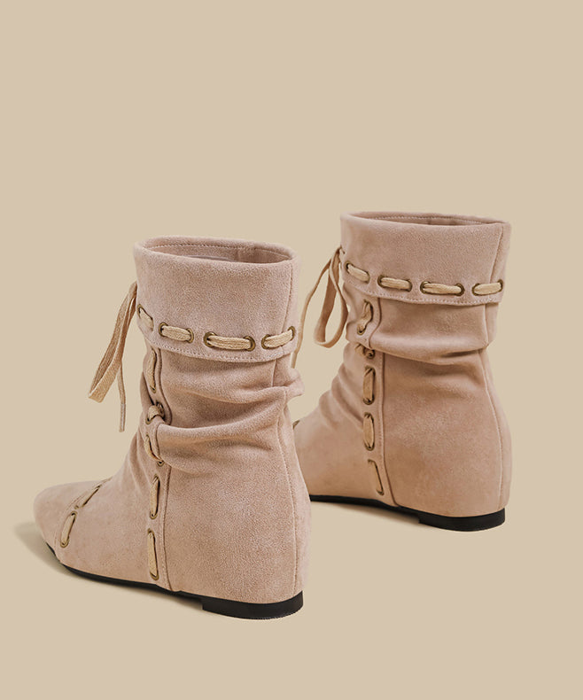 Fashion Splicing Wedge Boots Pink Suede Fuzzy Wool Lined