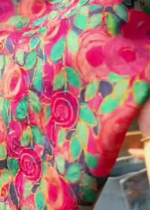Fashion Stand Collar Button Print Silk Shirts Summer