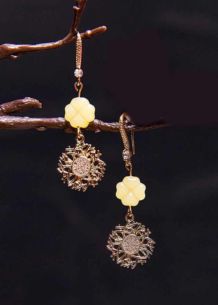 Fashion Sunflower Zircon 14K Gold Drop Earrings