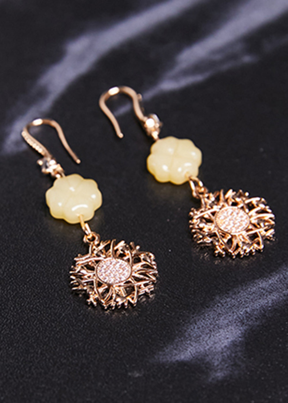 Fashion Sunflower Zircon 14K Gold Drop Earrings - Omychic