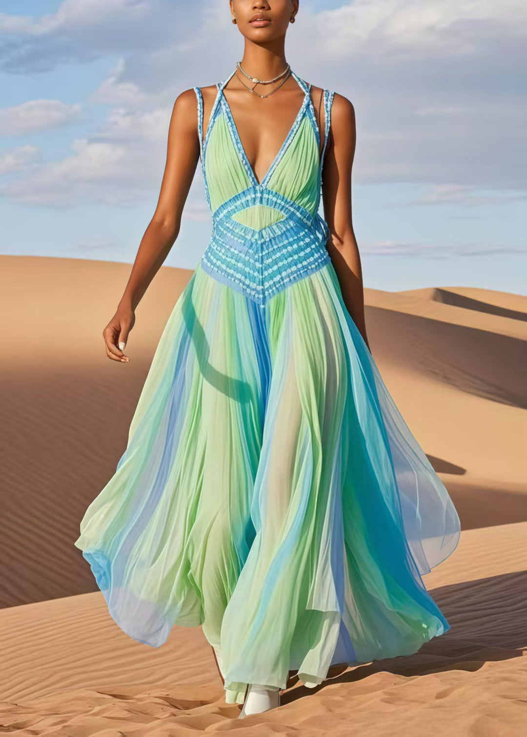 Fashion Tie Dye Exra Large Hem Chiffon Cami Dresses Summer