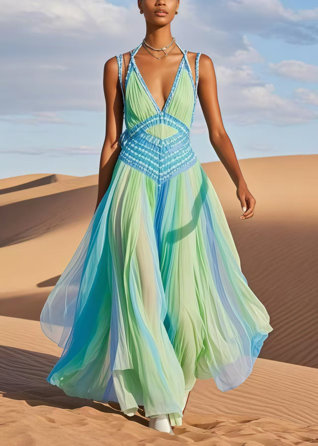 Fashion Tie Dye Exra Large Hem Chiffon Cami Dresses Summer