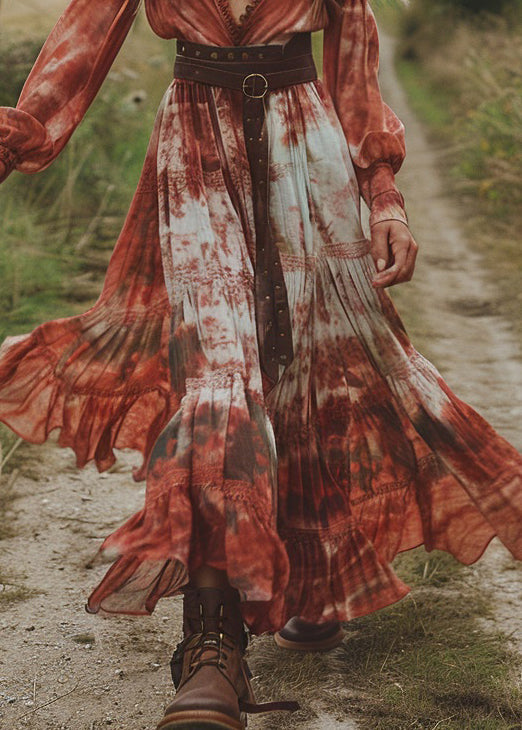Fashion Tie Dye Wrinkled Patchwork Chiffon Dresses Spring