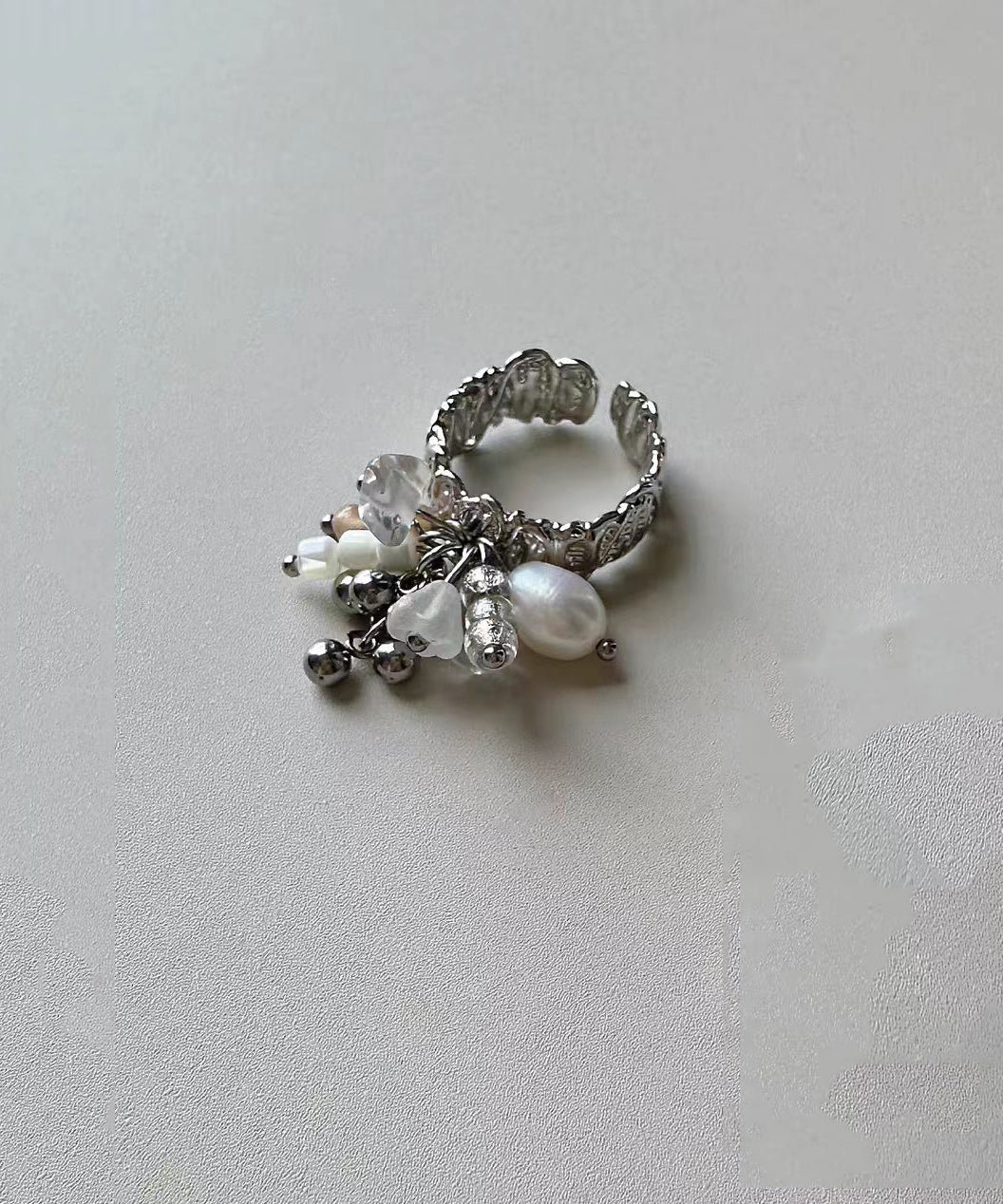Fashion Titanium Stee Pearl Tassel Open Rings