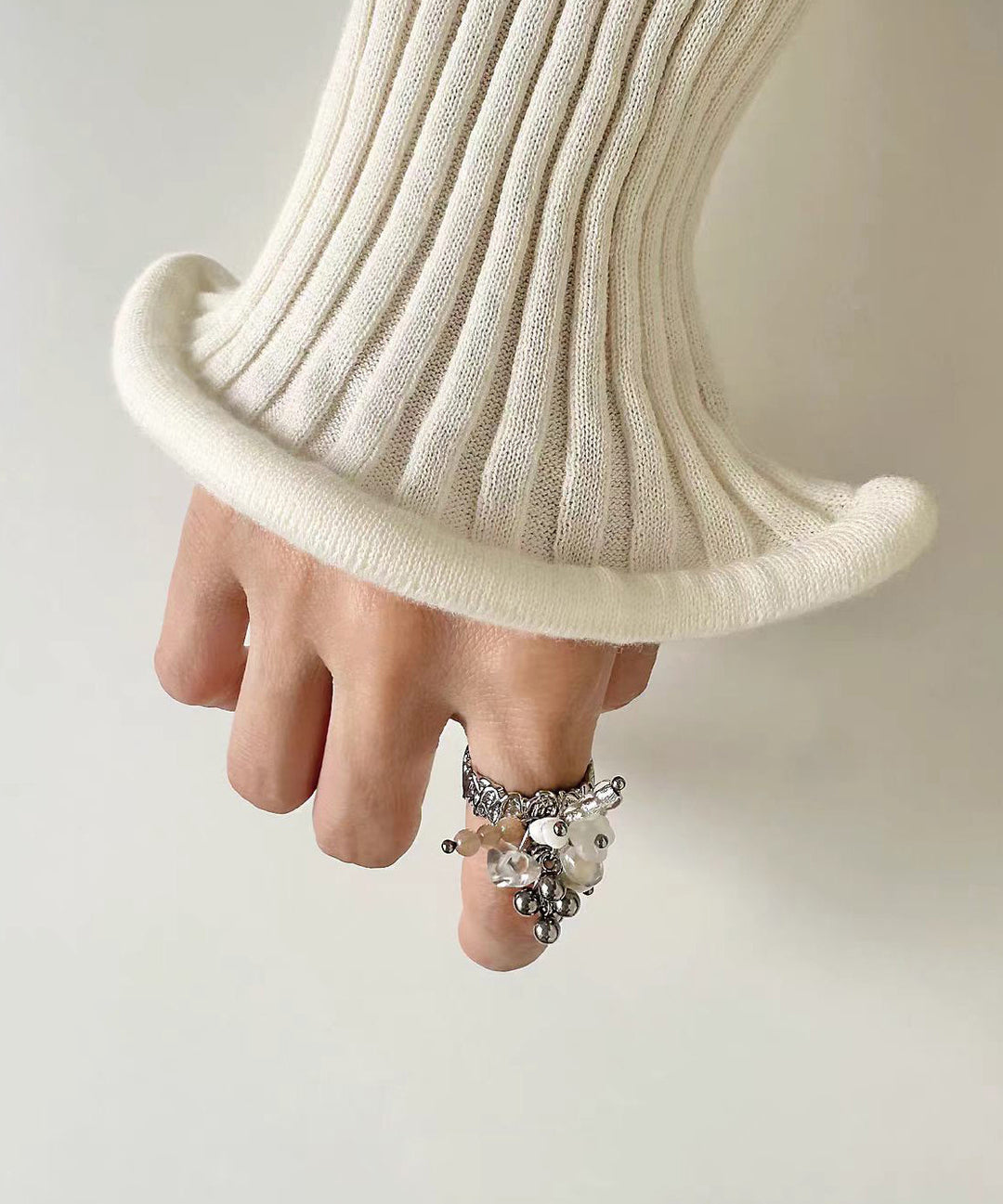 Fashion Titanium Stee Pearl Tassel Open Rings
