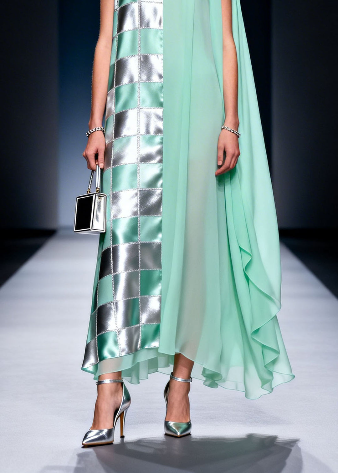 Fashion V Neck Plaid Print Chiffon Long Dress Summer