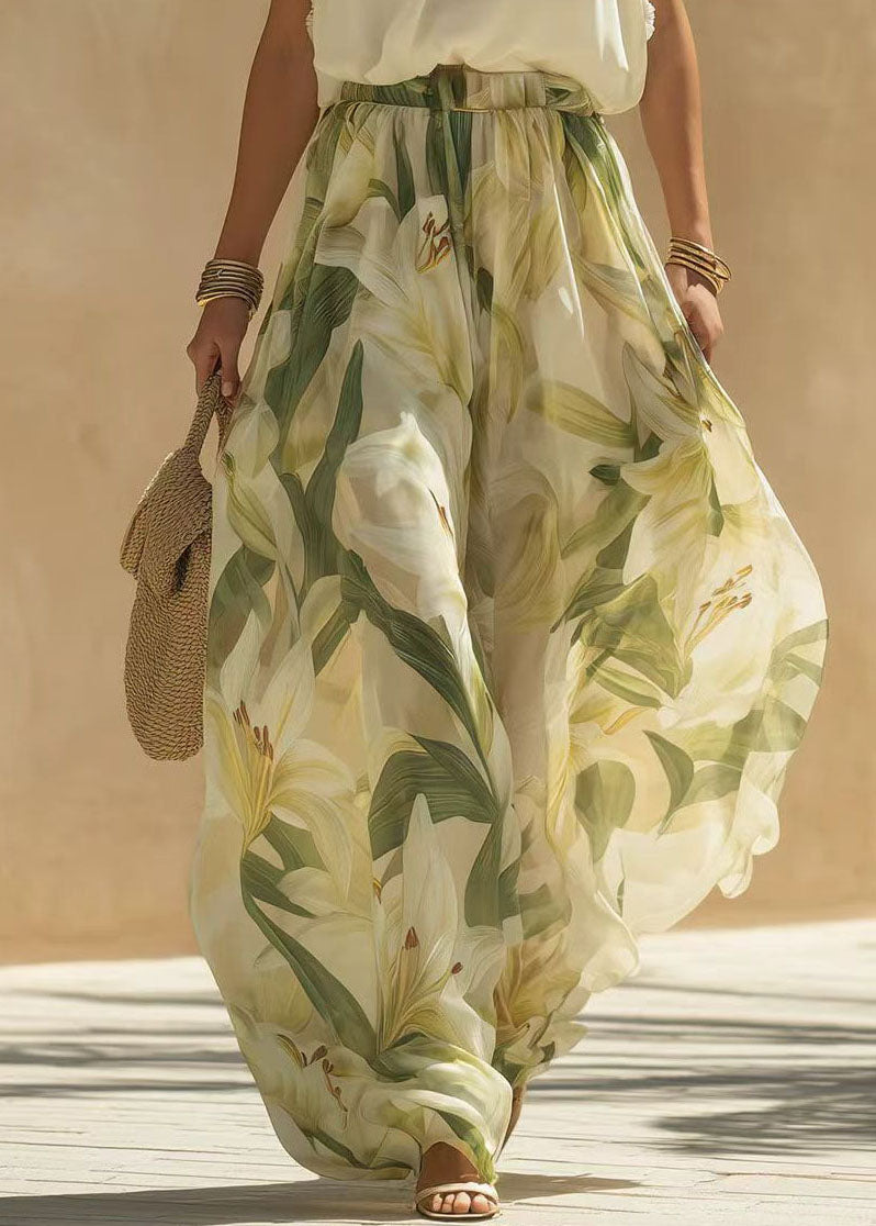 Fashion V Neck Ruffled Print Cotton Two Pieces Set Summer