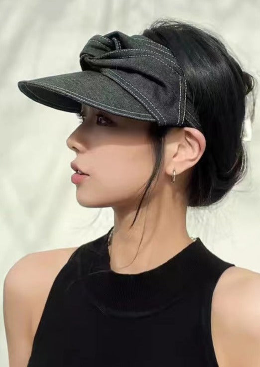 Fashion Versatile Black Gray Bow Denim Hat