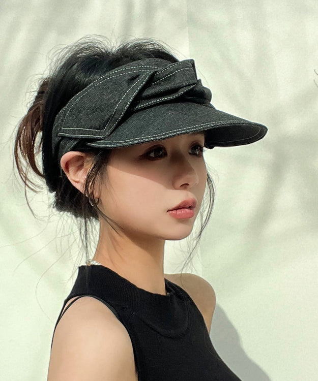 Fashion Versatile Black Gray Bow Denim Hat